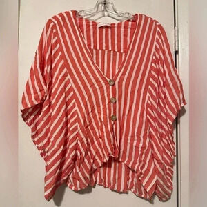 Karlie red white stripe button up blouse size M